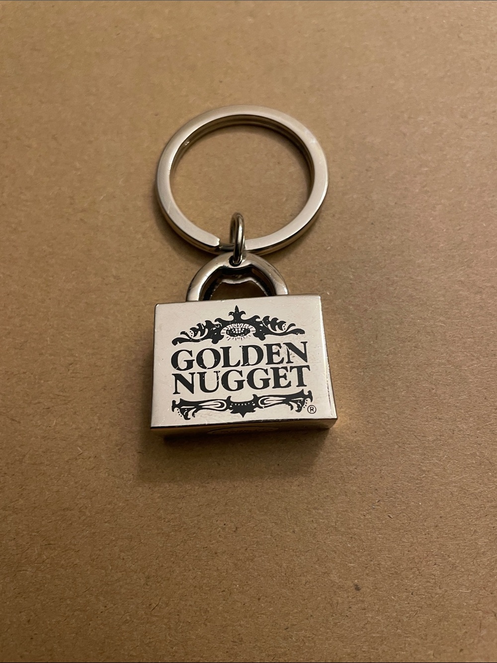 Golden Nugget Silver-tone Padlock Keychain